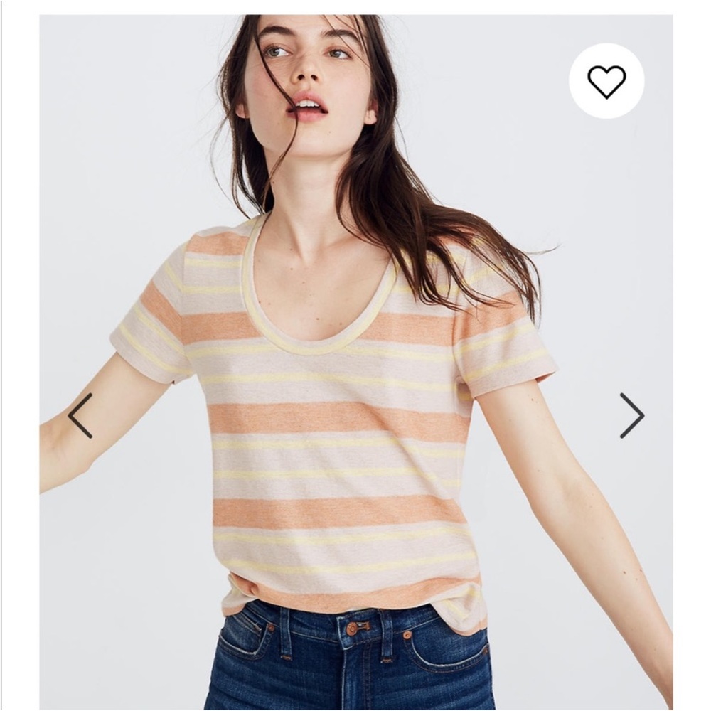 Striped Pastel Scoop Neck Tee - Peach & Cream